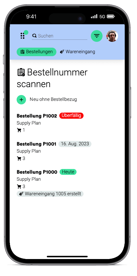 Bestellnummer scanne mit weclapp lager App