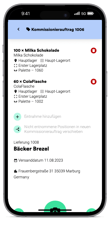 Kommissionierauftrag mobile Lager App