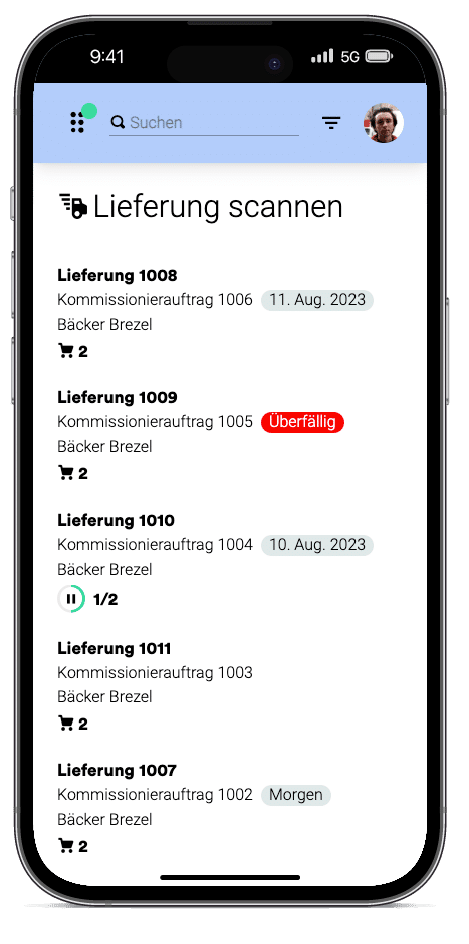 Lieferungen mobile Lager App