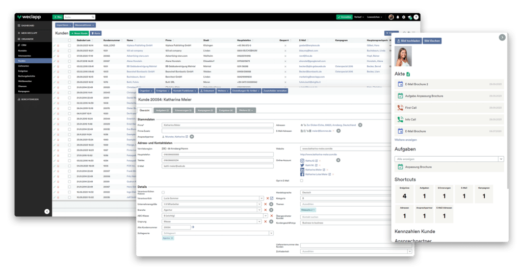 Screenshot Cloud CRM Kundenansicht in der weclapp Software