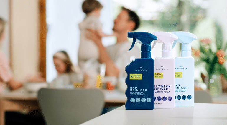 Das Produktsortiment an Reinigungsmittel von PUREWAVE.