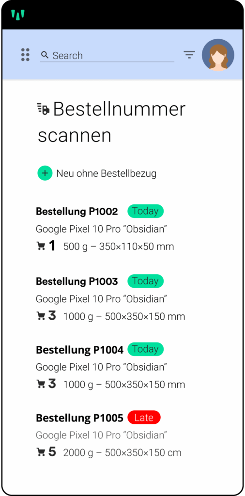 weclapp Lager-App Bestellnummern scannen