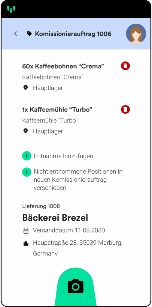weclapp Lager-App Komissionierauftrag